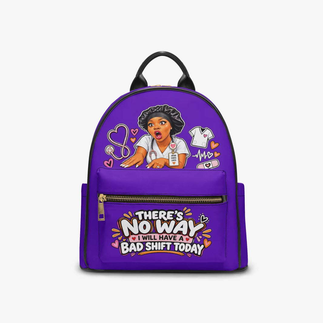 Nurse Liz No Bad Shift backpack – Purple, front